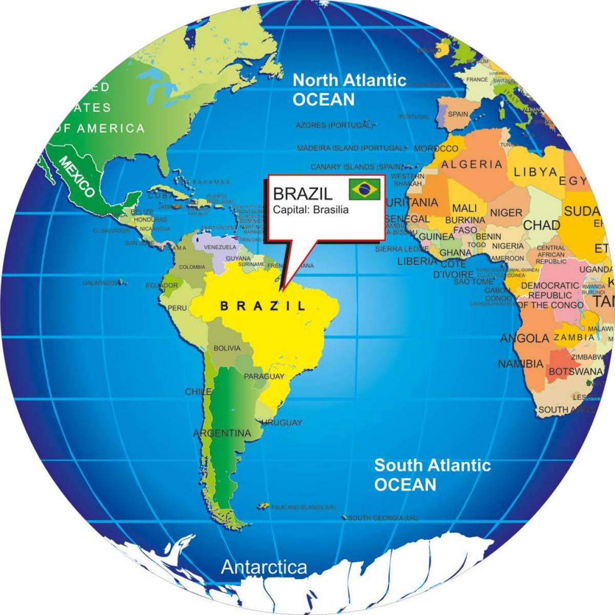 brazilia harta lumii Hartă a lumii, Brazilia   hartă a Lumii cu Brazilia (America de 